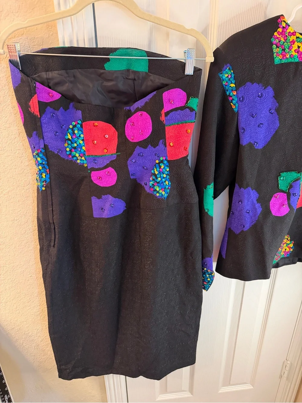Black Dress and Jacket Set with Multicolor Abstract Accents